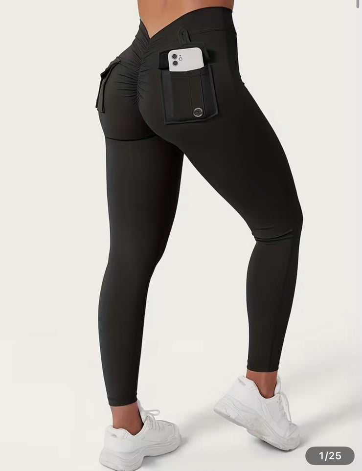 Zero Camel V Back Pockets Leggings - ABS2B FITNESS APPAREL